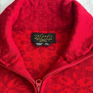Icelandic Design Wool quarter Red Quarter-Zip Sweater sz Large Petite LP